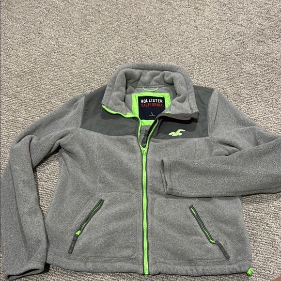 Hollister Gray and Green Fleece Jacket - Picture 1 of 3